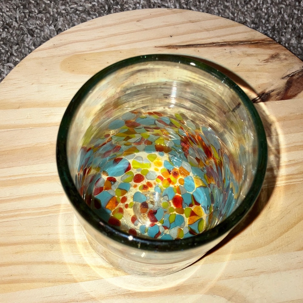 Fused Glass Multicolor Confetti Glass Candle Holder Or Tumbler 4” New - Picture 4 of 4